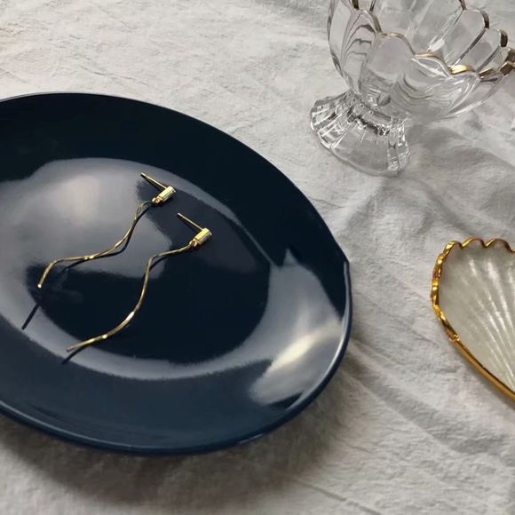 New Long Earrings Gold Earrings 14K Filled Gold Wave Earrings - Picture 4 of 5